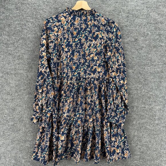 SheIn Dress Women S Small Blue Floral Shift Short V-Neck Long Sleeve Casual - Picture 2 of 8